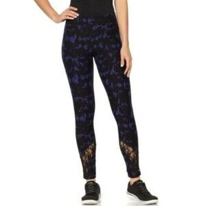 Warrior Danica Patrick Black Blue Ikat Lace trim Yoga Athletic Leggings Women S